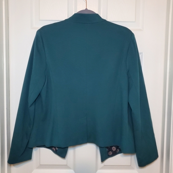 Chico's Blazer Womens Sz L 2 Green Jacket Open Front Coat Rayon Blend Stretch - Picture 6 of 9